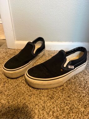 Vans Black Slip-On Platform Sneakers with White Sole
